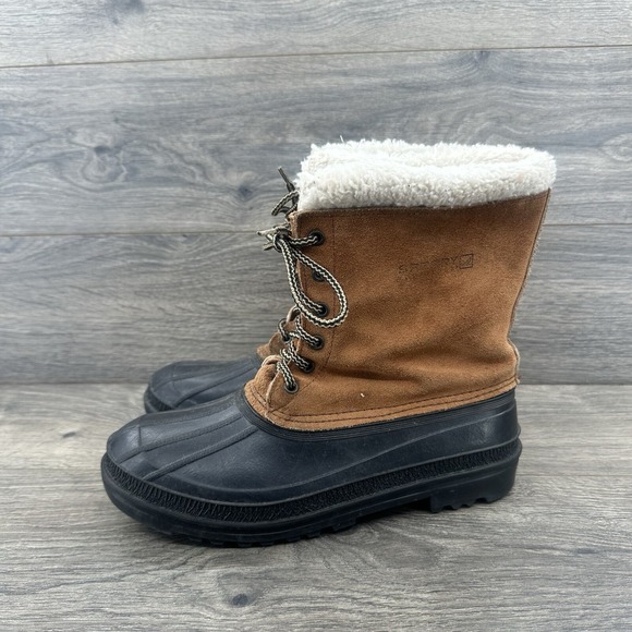 Sperry Men's Duck Boots Size 6 Brown Black Faux Fur Lining - Picture 1 of 10